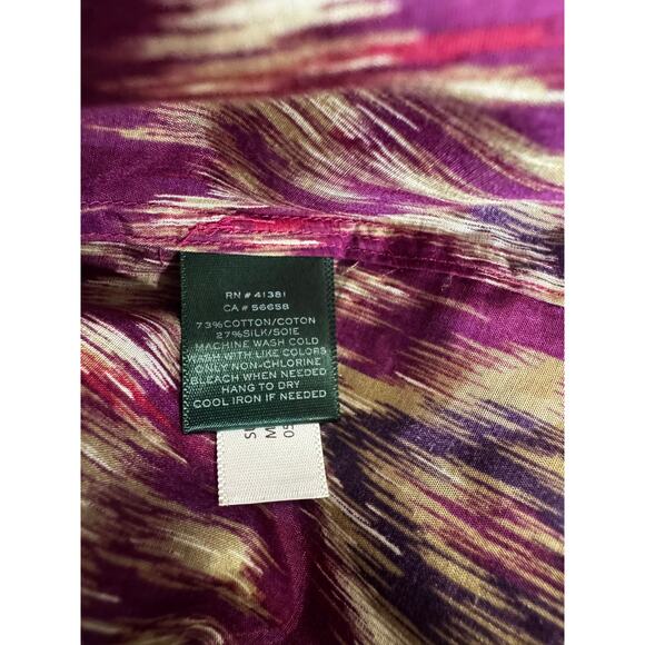 Lauren Ralph Lauren Women’s 1X Button-Down Shirt Purple Ikat Print Cotton Silk - Picture 5 of 6